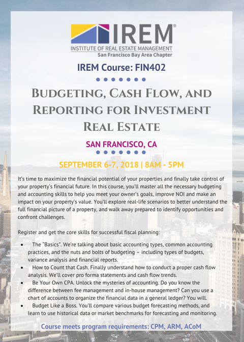 irem course budgeting cash flow and reporting for investment real cash flow register